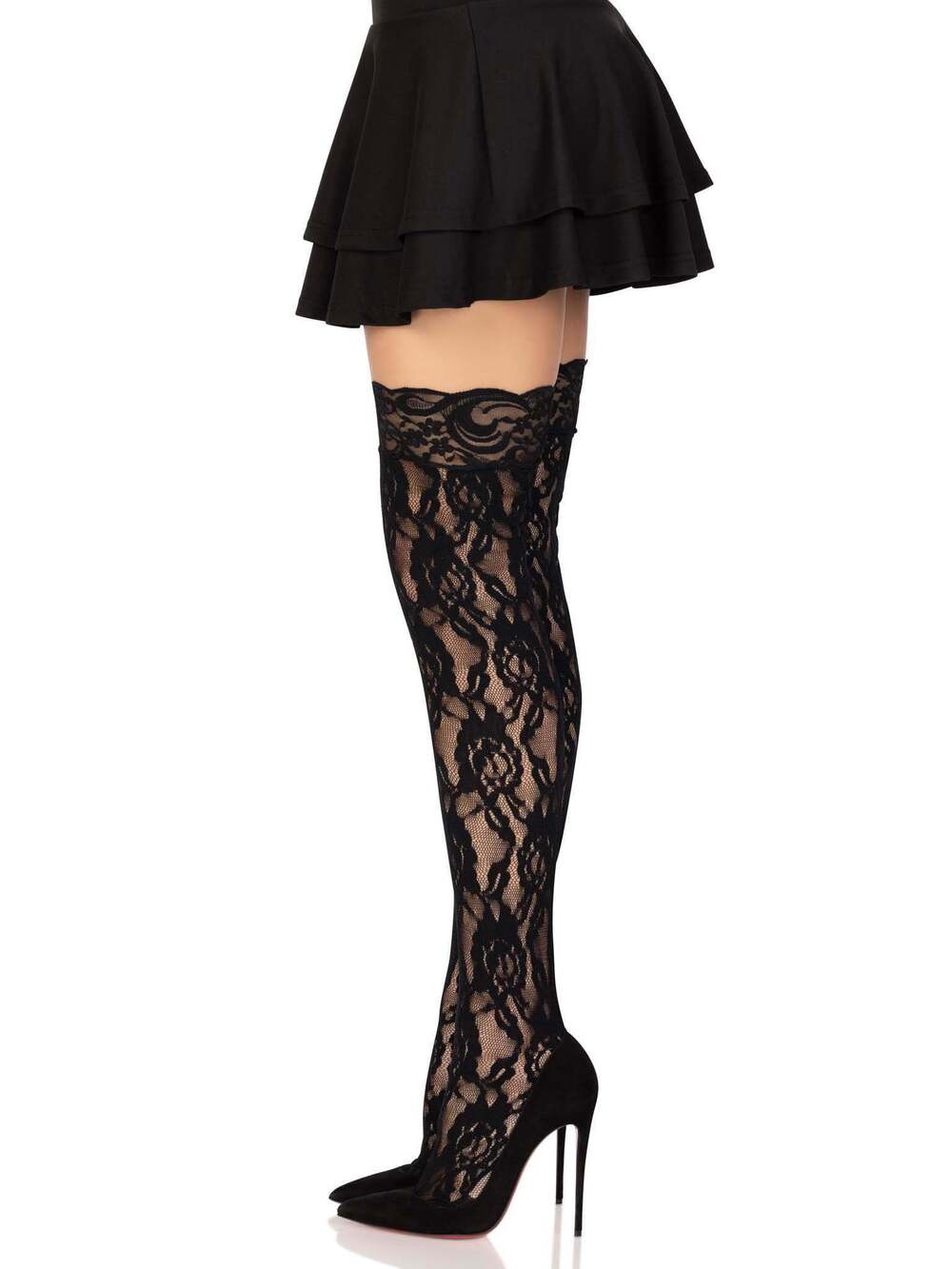 Leg Avenue - Ella Rose Thigh High Stockings - BLACK - Picture 3 of 5